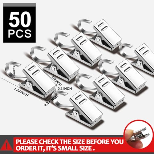 Teenitor 50 PCS Stainless Steel Curtain Hooks Curtain Clips with Hook, Curtain Rod Hooks, S Hooks for Hanging Curtain, Photos, Home Decoration Outdoor Christmas Party Wire Holder