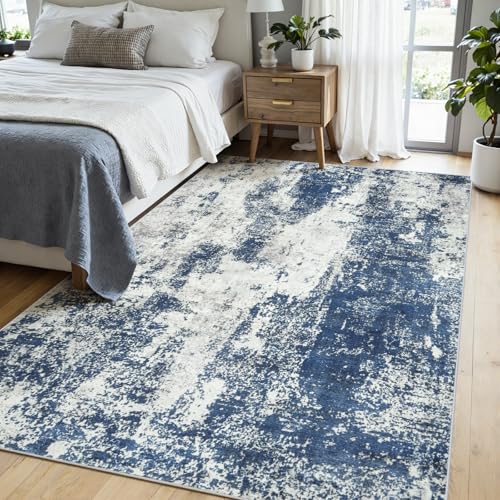 6x9 Area Rugs for Living Room Large Washable Abstract Blue Carpets
