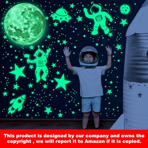 Glow in The Dark Stars for Ceiling Glow in The Dark Moon and Space Wall Decals Luminous Astronaut Universe Planet Galaxy Wall Stickers Outer Space Decal for Kids Boys Girls Bedroom Christmas Gift
