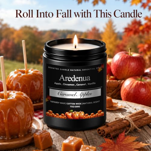 Fall Candles, Caramel Apple Scented, Autumn Seasonal Candle for Fall