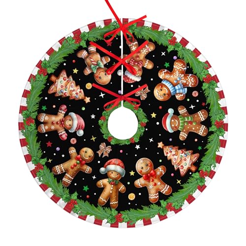 Gingerbread Tree Skirt, Christmas Tree Skirt Red Xmas Tree Skirts Mat 36 in for Indoor Outdoor Holiday Party Merry Christmas Tree Topper Ornaments Decorations