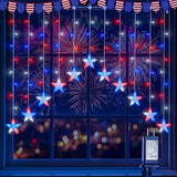 woohaha 4th of July Patriotic Star Icicle Lights,118LED Red White and Blue Curtain Window Lights,Connectable Star String Light Plug in for Independence Day,Garden,Fourth of July Decorations