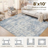8x10 Area Rugs Washable Living Room Rug-No Slip Soft Carpets Modern Abstract Coastal Indoor Floor Stain Resistant Large Carpet for Bedroom Dining Room Farmhouse Nursery Home Office Blue