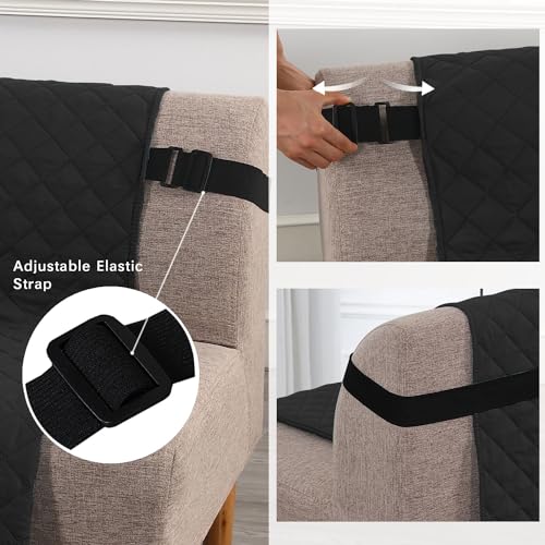 H.VERSAILTEX Reversible Futon Cover Water Repellent Armless Sofa Slipcover Washable Furniture Protector with Adjustable Elastic Strap Anti-Slip Futon Bed Cover for Dogs 70" Width Seat(Black/Grey)