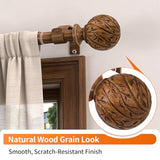 Wood Curtain Rods for Windows 36 to 88 Inch, 1" Adjustable Heavy Duty Boho Drapery Rod Decorative Curtain Rods with Finials Rustic Window Treatment Rods for Kitchen Farmhouse Bedroom Patio