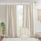 INK+IVY Imani 100% Cotton SINGLE PANEL Curtain Tufted Chenille Stripe Geometric Print Mid-Century Look Rod Pocket Top Drape for Living Room, Privacy Window Treatment for Bedroom, 50" x 84", Ivory