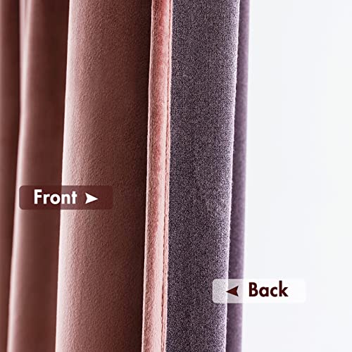 MIULEE Dusty Rose Rod Pocket Velvet Curtains, Soft Luxurious Pink Curtain for Home Decor 2 Panels Set Heavy Room Darkening Curtains for Privacy Bedroom Living Room Window, W52 x L84