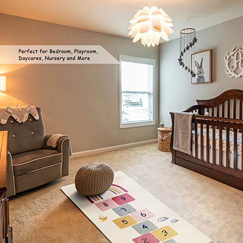 Topotdor Rainbow Sky Hopscotch Game Rugs,Kids Play Area Rugs Soft Floor Carpet for Bedroom Playroom Nursery,Great Gift for Girls & Boys,27.5" x 63"