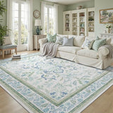 DCX Green 8x10 Rug, Kid & Pet Friendly with Rubber Back Non Slip, Machine Washable Stain Resistant Botanical Floral Rug for Living Room, Bedroom, Soft Low Pile Large Nursery Carpet