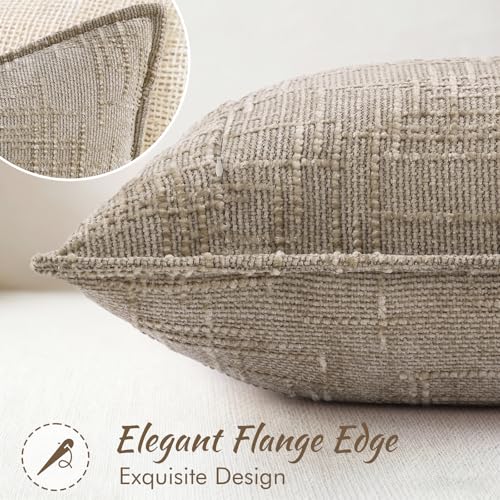 decorUhome Chenille Fall Throw Pillow Covers 18x18 Set of 2, Soft Textured Slubby Modern Decorative Pillow Covers with Elegant Design for Couch, Sofa, Living Room, Oatmeal