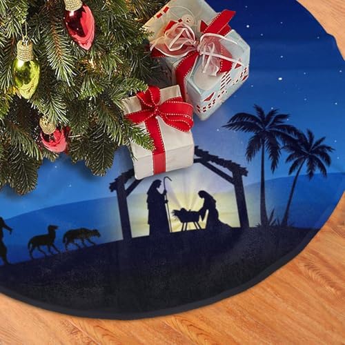 Holy Blue Star Christmas Nativity Scene Christmas Tree Skirt 36" for Xmas Halloween New Year Holiday Party Home Tree Mat Decor Ornaments Decoration