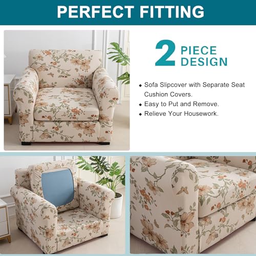 KRFOONN 2 Piece Chair Covers Printed Sofa Covers Couch Covers Washable Armchair Sofa Couch Slipcover Furniture Protector with Elastic Bottom for Living Room (Armchair, 57), Small