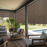 Artpuch Outdoor Roller Shades with Splicing Design, 10' W x 8' H Exterior Cordless Patio Shades Roll Up Blinds for Porch, Gazebo, Pergola, Balcony, Mocha