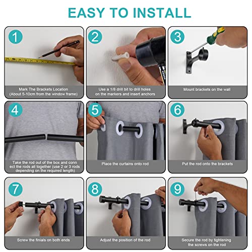 2-Pack Curtain Rod for Windows 16-28",Adjustable Window Curtain Rods with Premium Aluminum End Cap Finials and Full Surround Brackets,3/4"(0.075Feet) Diameter,Matte Black Drapery Rods for Curtains