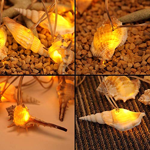 Starryfill Ocean Real Conch 10 LED String Lights 9.0Ft Waterproof Battery Operated Warm White with Timer for Beach Themed Indoor Covered Outdoor Birthday Wedding Parties Decoration