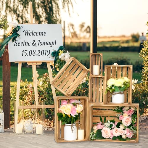 Extra Large 6 Pcs Decorative Wood Crates for Display, Farmhouse Wooden Basket for Storage Container and Decorations, Rustic Nesting Crates Decor Boxes with Handle
