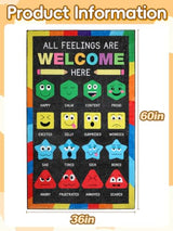 36''x60'' Calm Down Corner Supplies Classroom Rug - Non-Slip Backing with 8 Grippers, Feelings Chart Kids Reading Rug for Preschool Nursery Back to School Classroom Decor, Raibow & Black