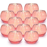 Round Rose Gold Votive Candle Holders, 12 Pcs Mercury Glass Votives