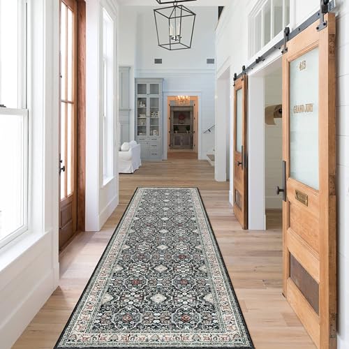 Non Slip Runners for Hallways,Washable Hallway Runner Rug,Long Ultra Soft Kitchen Runner Rug,Non Shedding Accent Farmhouse Runner Rugs (Black, 2 X 7)
