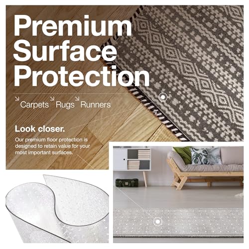 Clear Carpet Runner, USA Made, Safe, 24 x 36 Inch, 2mm Thick Cleated Vinyl, Clear Floor Runner Roll for Carpet Protection, Plastic Area Rug for Doorway Floor
