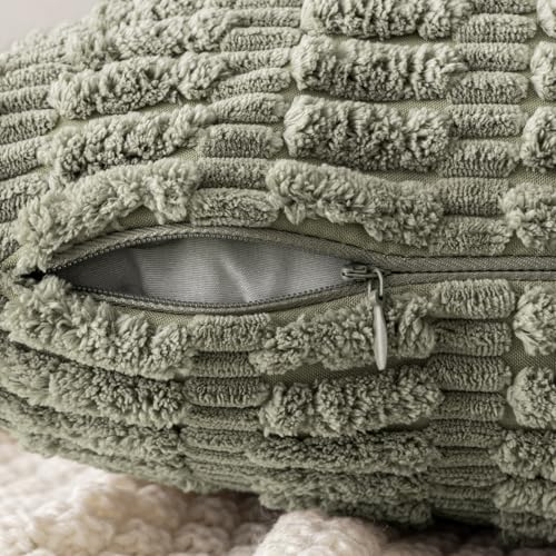 MIULEE Corduroy Decorative Throw Pillow Covers 16x16 Light Olive Pack of 2