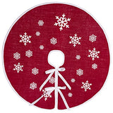 MACTING Christmas Burlap Tree Skirt, 30 Inch Red Countryside Tree Skirt with White Snowflake Printed, Small Rustic Tree Mat for Home Party Holiday Winter Indoor Xmas Decorations
