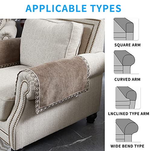 MINJIATEX Couch arm Covers,Non-Slip lace Sofa arm Covers Set of 2 Washable Sofa armrests Covers for Living Room Recliner Chair arm Cover Protectors for Leather Sofa armrest slipcover (HZW-Brown)