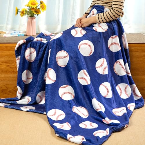 Sviuse Baseball Blanket Blue Soft Blanket for Boys Teenagers Men Twin Size | Baseball Lover Gifts, Baseball Blanket for Adults Teens Kids, Sport Theme, All Season Use, Couch, Bed & Sofa, Home Decor