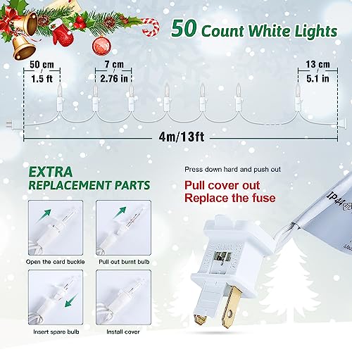 HEYFUNi Clear Christmas Lights Set,50 Count 13Feet Incandescent Bulb Mini String Lights for Christmas Tree Holiday Garland Party Weeding Xma Home Indoor&Outdoor Decorations,White Wire