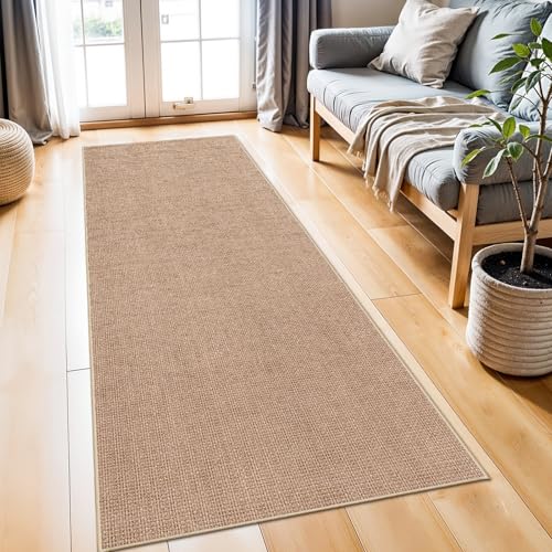 2x6 Jute Woven Runner Rug: Non Slip Backing Solid Color Easy Clean Hallways