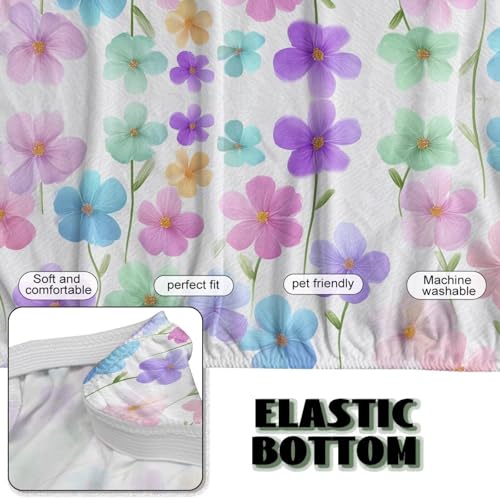Colorful Cherry Blossom Print Armless Futon Sofa Cover, Anti Scratch Furniture Protector Breathable Folding Sofa Bed Slipcover with Stretch Bottom for Kids and Pets
