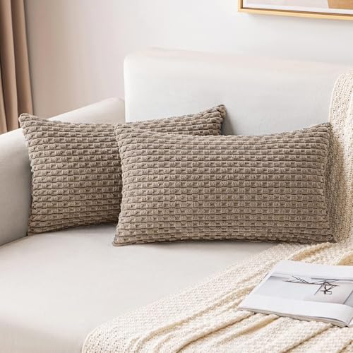 MIULEE Lumbar Decorative Throw Pillow Covers 12x20 Light Brown Corduroy
