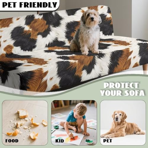Brown Cow Print Armless Couch Covers for Dogs Pet Comfortable Slipcovers for Sofa Chair Indoor Home Decor Futon Sofa Slipcover Non Slip