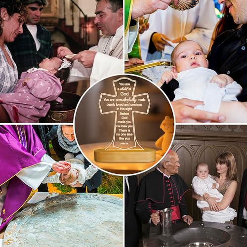 OkiyiD Baptism Gift for Girl Boy, Christening Gifts, Cross 3D Night Light LED Illusion Lamp,Soft Warm Lamp for Kids Bedroom Decoration, You are a Child of God