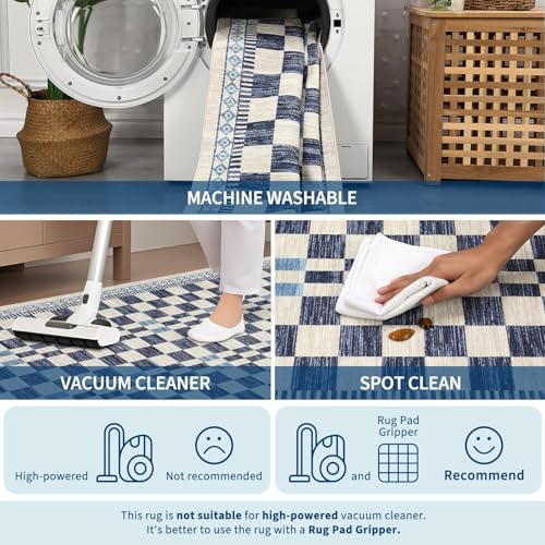 GarveeHome 3x5 Small Rug for Bedroom Machine Washable Blue Checkered Rug