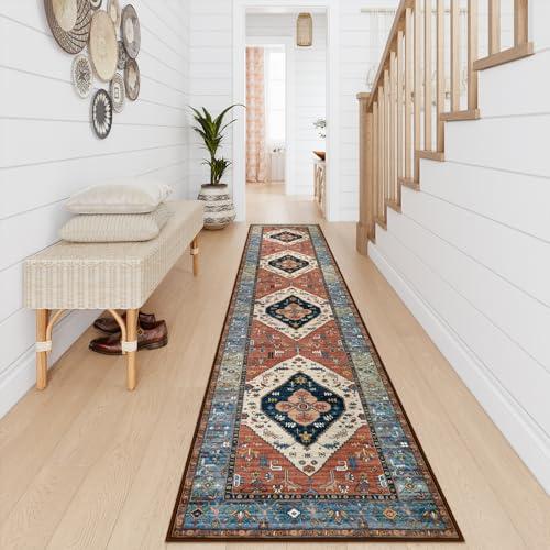 Boho Long Rugs for Hallway, 2.5x12 Carpet Runners for Hallway 12ft Ultra Thin, No Shedding Printed Long Kitchen Stair Runner Rug for Bedroom Bathroom