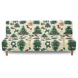 Christmas Tree Futon Cover Armless Stretch Sofa Slipcover Washable Elastic Armless Couch Furniture Protector for Bedroom Living Room Home Decor Green