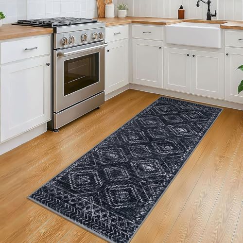 Washable Runner Rug 2x5 ft Hallway Runners, Blue-Black