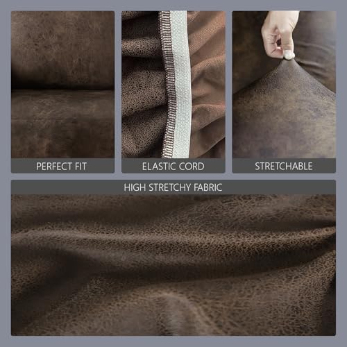Leather Like Stretch Futon Slipcover Armless Futon Bed Sofa Cover Furniture Protector with Elastic Bottom, Soft and Washable Futon Cover for Sofa Bed Stay in Place（Larger，Dark Brown）