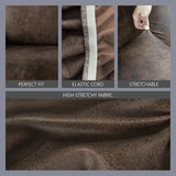 Leather Like Stretch Futon Slipcover Armless Futon Bed Sofa Cover Furniture Protector with Elastic Bottom, Soft and Washable Futon Cover for Sofa Bed Stay in Place（Larger，Dark Brown）