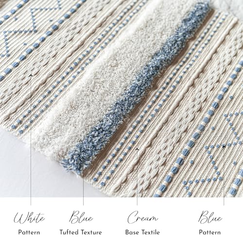 BlissBlush Long Vertical Wall Hanging Tapestry Coastal Blue Woven Boho Farmhouse Décor Tassel Handmade Wall Art Decoration for Bedroom Living Room Dorm Nursery Apartment, 16x39 INCH