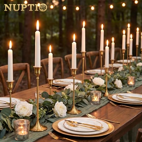 NUPTIO Gold Candlestick Holders Bulk: Solid Aluminum Set of 15