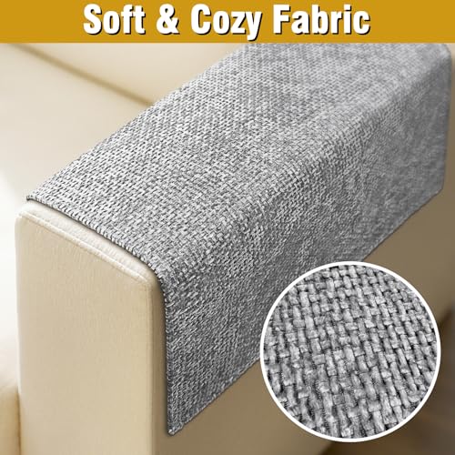 Couch Arm Covers, Sofa Arm Covers, Waterproof Armrest Cover for Sofa, Armchair, Loveseat, Non-Slip Recliner Arm Cover, Headrest Cover, Arm Chair Covers Set of 2 (Light Gray, 24"×20")