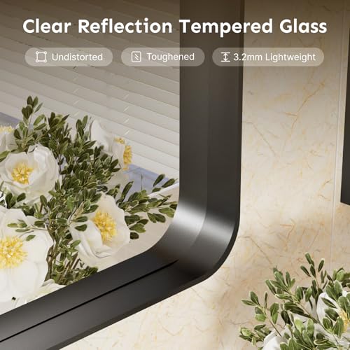 Kosmonia 20x16 Bathroom Vanity Mirror for Wall, Aluminum Framed, Farmhouse Rectangle, Anti-Rust, HD Reflection Anti-Desilvering, Distortion Free, Tempered and Shatter-Proof Wall Mounted Mirror, Black