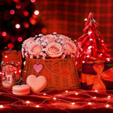 LAMPHOME 6 Pack Red Valentine's Fairy Lights Battery Operated (Included), 7 ft 20 LED Mini String Lights, Waterproof Silver Wire Firefly Starry Light for DIY Wedding Party Mason Jars Decor