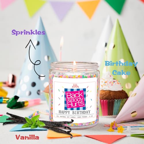 Homsolver Birthday Candles Gift for Her and Him, Birthday Gifts for Women Men, Unique Best Friend Gift Ideas -Back & Body Hurts Happy Birthday Candle