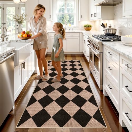 3x6 Kitchen Runner Rug Washable: Non Slip Diamond Pattern Faux Jute Rugs