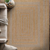Beverly Rug Easy Jute Framed Border Rug 6x9 Washable Durable Indoor Outdoor Area Rugs for Living Dining Room Patio Office Stain Resistant Non Shedding Casual Indoor Outside Carpet 6 x 9 Natural