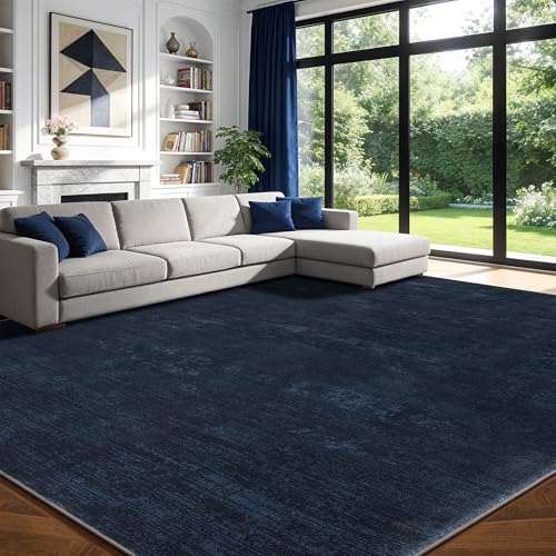 8x10 Washable Area Rug, Navy Blue Solid Area Rugs for Living Room & Bedroom
