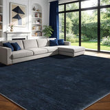 8x10 Washable Area Rug, Navy Blue Solid Area Rugs for Living Room & Bedroom